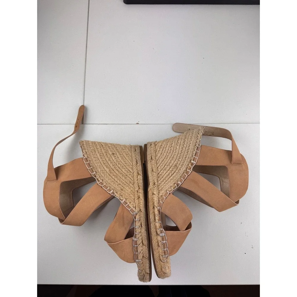 Joie Kaelyn‎ Tan Leather Espadrille Wedge Sandals Size 39.5 8.5 Brunch Festival